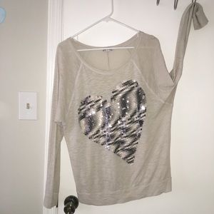 Express sequin heart long sleeve shirt